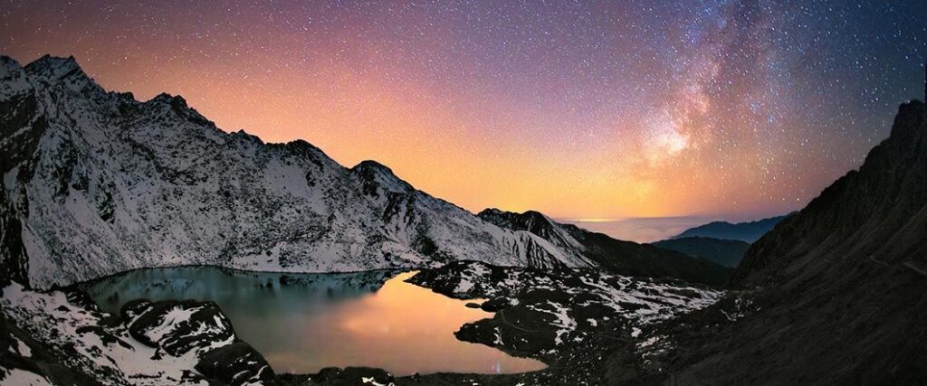 Gosainkunda Lake Under Starry Night Sky in Nepal
