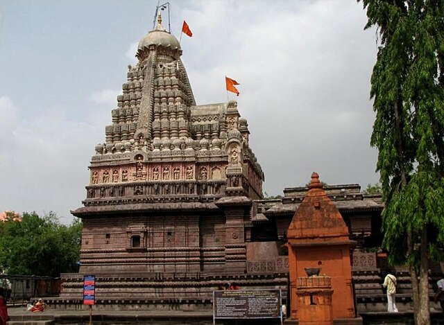 Grishneshwar Temple facade with traditional Hindu architecture