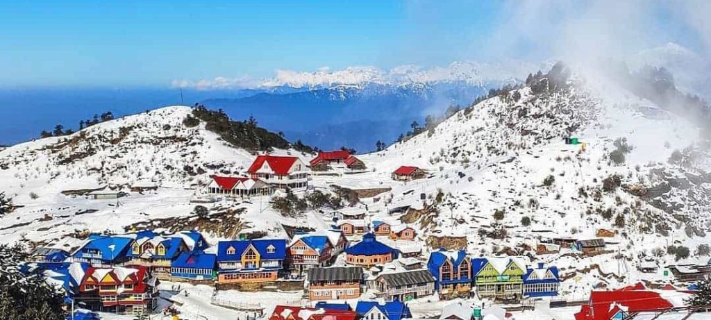 Snow-covered Kuri Village in Kalinchowk during winter