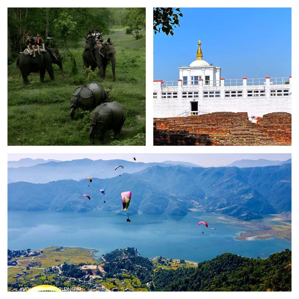 Chitwan Lumbini Pokhara Tour Package showcasing Nepal’s wildlife, cultural heritage, and natural beauty