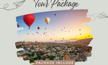 Colorful hot air balloons flying over Cappadocia's unique rock formations during a Turkey tour package