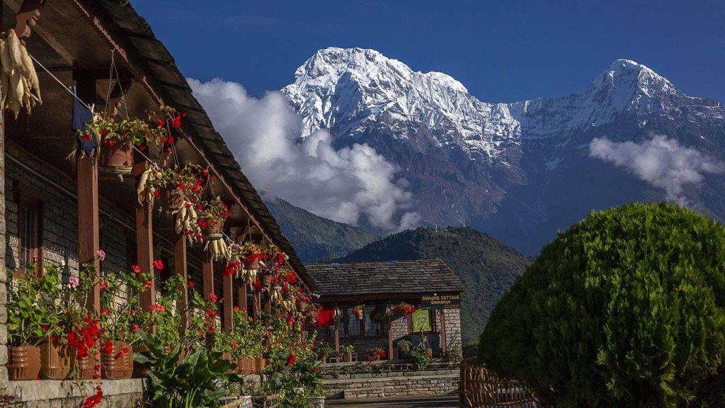 Mountain view from the compound of a house in Ghandruk – Ghandruk Tour Package for Nepali Citizens