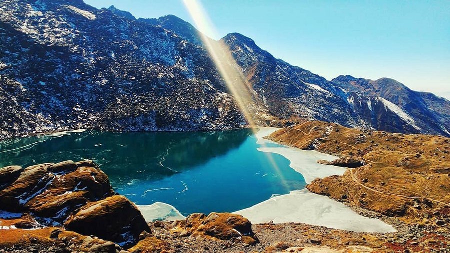 Frozen Gosainkunda Lake During Winter in the Langtang Himalayas
