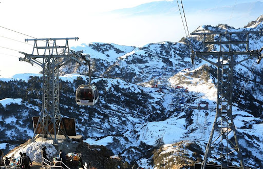 View of snow-covered Kuri Village from Kalinchowk Cable Car upper station
