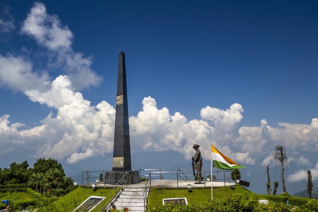 Batasia Loop Darjeeling war memorial toy train Kanchenjunga view