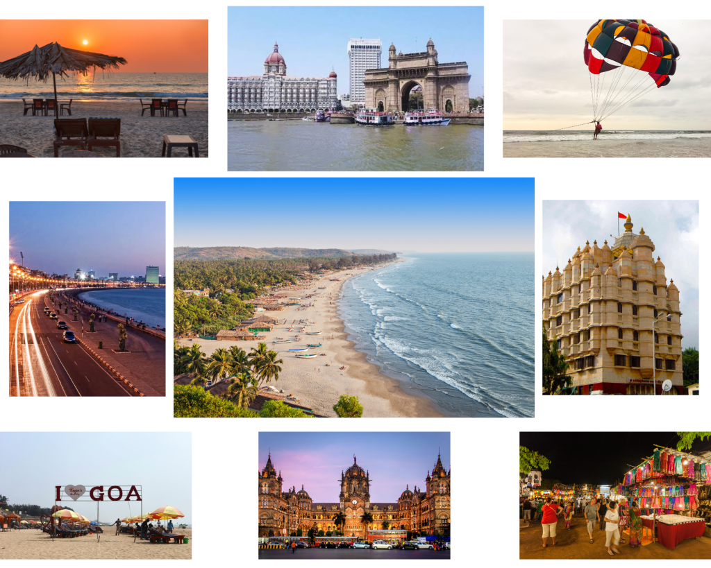 Mumbai Goa tour package beaches Gateway of India Goa nightlife water sports parasailing Mumbai Marine Drive