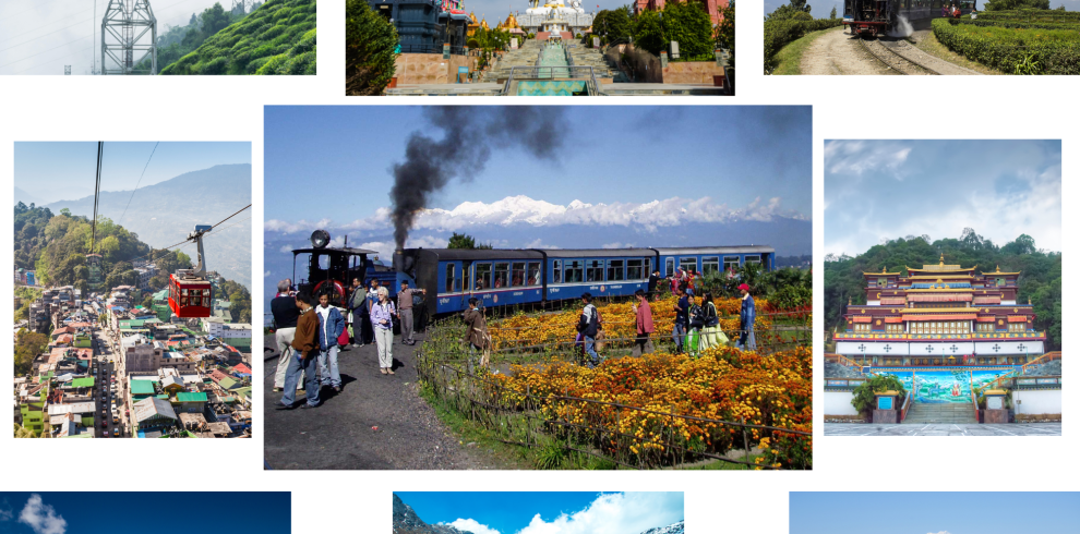 Sikkim Darjeeling tour package Gangtok MG Marg Baba Mandir tea gardens toy train Kanchenjunga view