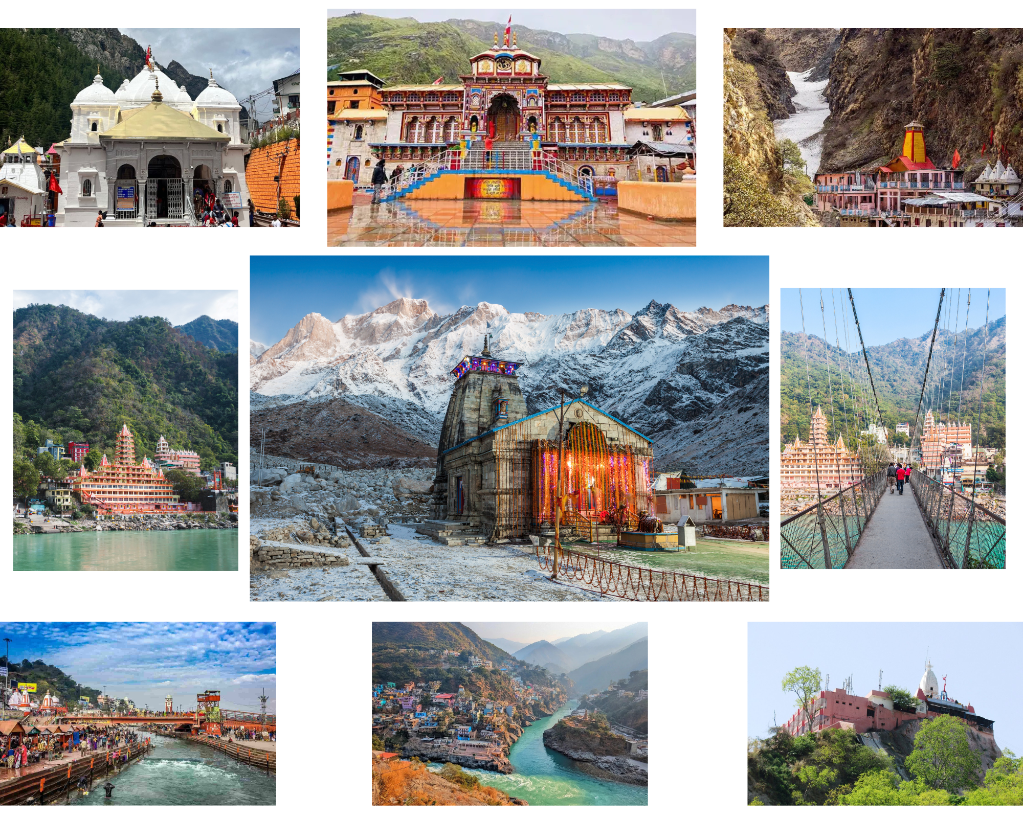 The sacred Kedarnath Temple situated in the Himalayas during the Uttarakhand Char Dham Yatra, with majestic snow-capped mountains in the background.