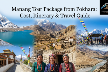 Alt Text: Manang Tour Package from Pokhara featuring a scenic Himalayan road trip through the Annapurna region with mountain views, traditional villages, and rugged landscapes.