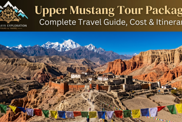 Feature image for Upper Mustang Tour Package showing the ancient walled city of Lo Manthang, arid mountain landscapes, snow-capped Himalayas which can be visited at Upper Mustang Tour Package