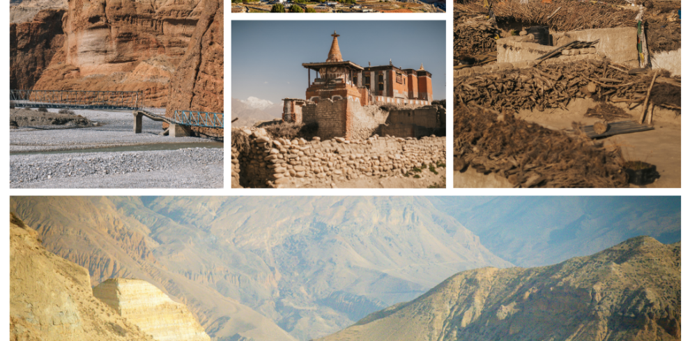 A 4x4 Mahindra Scorpio jeep driving on a rugged mountain road toward Lo Manthang in Upper Mustang Nepal with Upper Mustang Jeep Tour.