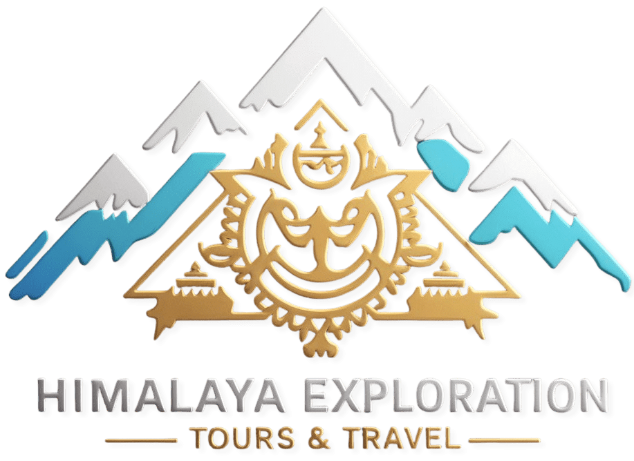 Himalaya Exploration Tours and Travel logo featuring a golden Nepalese pagoda roof and mountain silhouette.