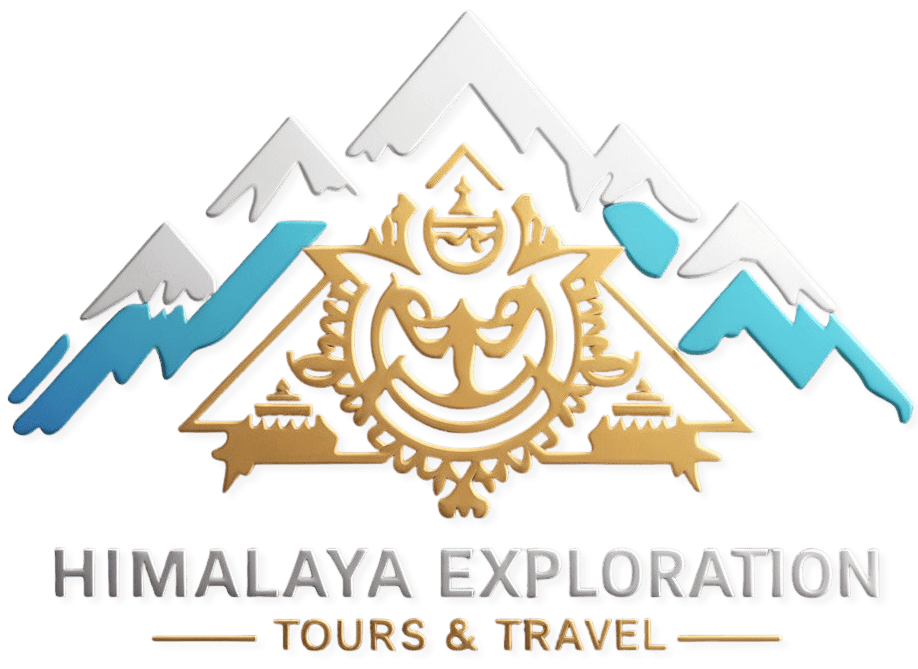 Himalaya Exploration Tours and Travel logo featuring a golden Nepalese pagoda roof and mountain silhouette.